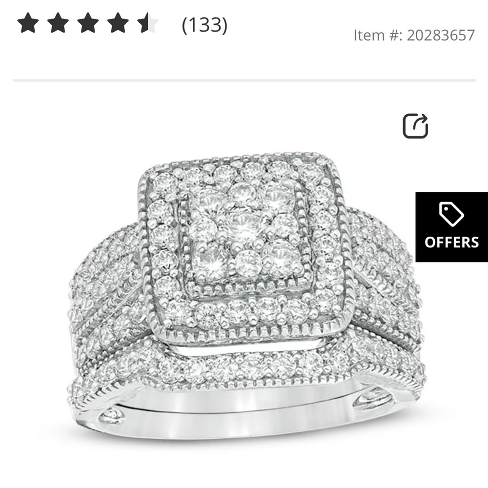 Zales White Gold-Tone Diamond Halo Bridal Ring Set